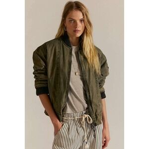 We The Free People Jax Washed Bomber Jacket Olive Green Small NWT